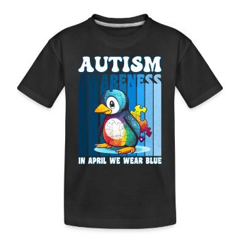 Autism Awareness Penguin - Kids' Premium Organic T-Shirt - black - Front