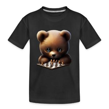 Bear playing chess - Kids' Premium Organic T-Shirt - black - Front