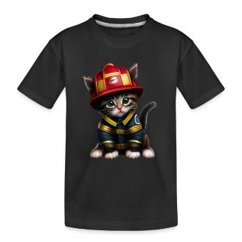 Feuerwehr Katze - Kinder Premium Bio T-Shirt - Schwarz - Vorne