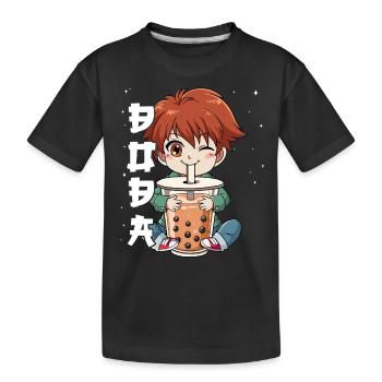 Boba Tea Anime Boy Bubble Tea - Kids' Premium Organic T-Shirt - black - Front