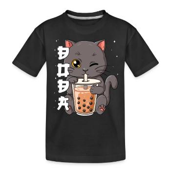 Boba Tea Katze Bubble Tea - Kinder Premium Bio T-Shirt - Schwarz - Vorne