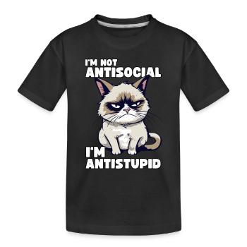Grump Cat - I'm Not Antisocial - I'm Antistupid - Kids' Premium Organic T-Shirt - black - Front