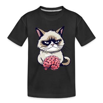 Lustige Cartoon Grump Cat Mit Gehirn - Sarkasmus - Kinder Premium Bio T-Shirt - Schwarz - Vorne
