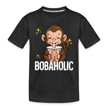 Bubble Tea Affe Boba Tea Bobaholic - Kinder Premium Bio T-Shirt - Schwarz - Vorne