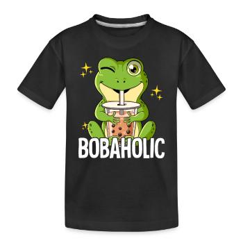 Bubble Tea Frosch Boba Tea Bobaholic - Kinder Premium Bio T-Shirt - Schwarz - Vorne