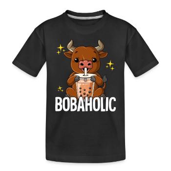 Bubble Tea Ochse Boba Tea Bobaholic - Kinder Premium Bio T-Shirt - Schwarz - Vorne