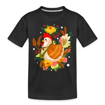 Une mère poule fait éclore des œufs d’élevage de poulets - T-shirt bio Premium Enfant - noir - Devant
