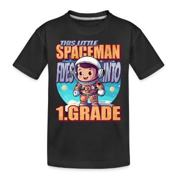 This little astronaut flies into the first - Kids' Premium Organic T-Shirt - black - Front
