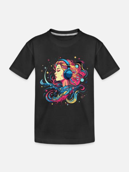 Femme aux cheveux roses écoutant de la musique - T-shirt bio Premium Enfant - noir