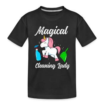 Einhorn-Putzfrau - Kinder Premium Bio T-Shirt - Schwarz - Vorne