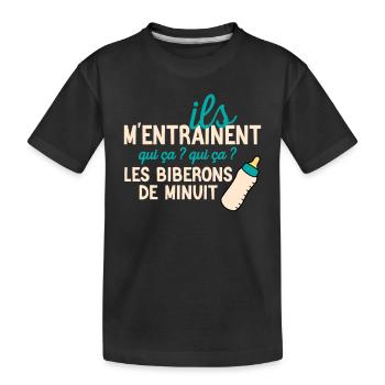 Les joies du biberon de minuit - T-shirt bio Premium Enfant - noir - Devant