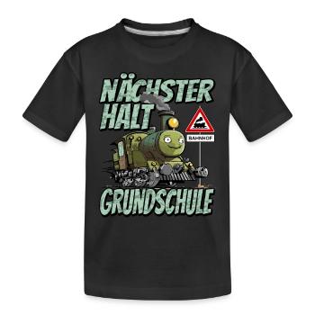 Nächster Halt Grundschule - Schulanfang Lok und - Kinder Premium Bio T-Shirt - Schwarz - Vorne
