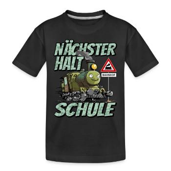 Nächster Halt Schule - Schulanfang Lok und Zug - Kinder Premium Bio T-Shirt - Schwarz - Vorne
