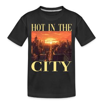 New York City Skyline Sonnenuntergang Hitze - Kinder Premium Bio T-Shirt - Schwarz - Vorne