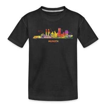 Münchener Skyline Bunt Stadtbild München - Kinder Premium Bio T-Shirt - Schwarz - Vorne