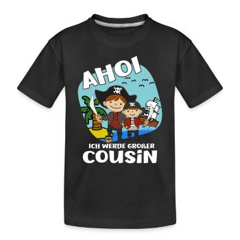 Ahoi Pirat bald Großer Cousin Werde Großer Cousin - Kinder Premium Bio T-Shirt - Schwarz - Vorne
