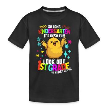 Vogel Tschüss Kindergarten: Einschulung 1. Klasse - Kinder Premium Bio T-Shirt - Schwarz - Vorne