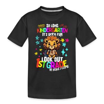 Löwe Tschüss Kindergarten: Einschulung 1. Klasse - Kinder Premium Bio T-Shirt - Schwarz - Vorne