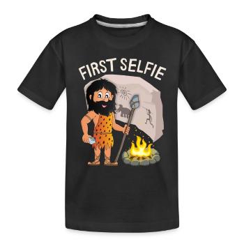 Drôle de Néandertal, premier selfie, dicton, jeu de mots - T-shirt bio Premium Enfant - noir - Devant