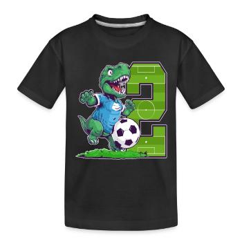 Fußball Dino - 2 Jahr Alter Junge - 2. Geburtstag - Kinder Premium Bio T-Shirt - Schwarz - Vorne