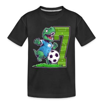 Fußball Dinosaurier - 7 Jahr Alter Junge - 7. - Kinder Premium Bio T-Shirt - Schwarz - Vorne