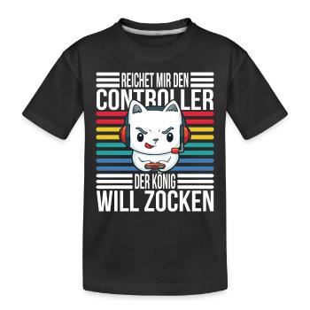 Gaming Cat Reichet mir den Controller - Kinder Premium Bio T-Shirt - Schwarz - Vorne