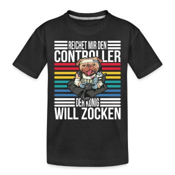 Reichet mir den Controller König Gaming Zocken - Kinder Premium Bio T-Shirt - Schwarz - Vorne