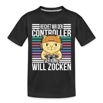 Reichet mir den Controller König Gaming Cat - Kinder Premium Bio T-Shirt - Schwarz - Vorne