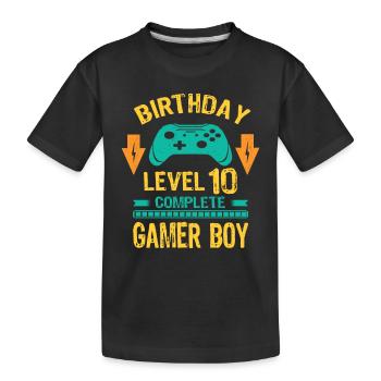 Ten 10yr BDay Son Boy Funny Gamer 10th 10 Year Old - Kids' Premium Organic T-Shirt - black - Front