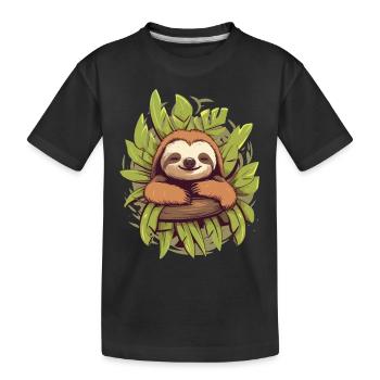 Süßes Cartoon Faultier chillt auf einem Ast - Kinder Premium Bio T-Shirt - Schwarz - Vorne