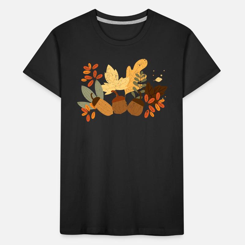 Herbstblätter Eicheln Herbst Eichhörnchen Ernte Kinder Premium Bio T-Shirt