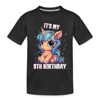 9 Year Old Girl Birthday Gift Unicorn - Kids' Premium Organic T-Shirt - black - Front