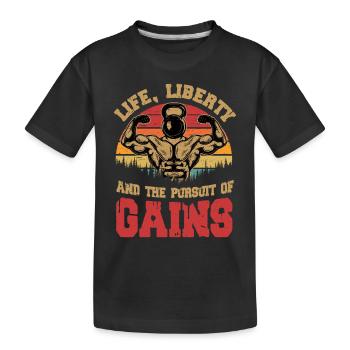 Life, Liberty And The Pursuit Of Gains Gym Weight - Kids' Premium Organic T-Shirt - black - Front