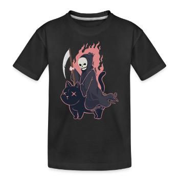 Tod reitet auf Höllenkatze - Fun - Kinder Premium Bio T-Shirt - Schwarz - Vorne