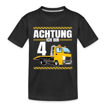 Achtung Ich Bin 4 Jahre Geburtstag Abschleppwagen - Kinder Premium Bio T-Shirt - Schwarz - Vorne