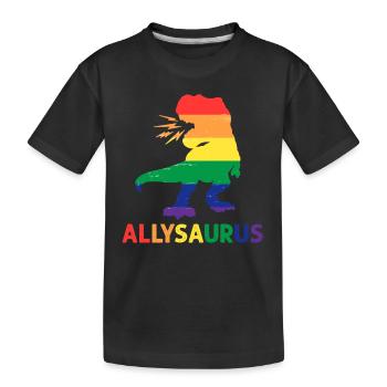 Allysaurus-Dinosaurier in Regenbogenflagge für Verbündete LGBT - Kinder Premium Bio T-Shirt - Schwarz - Vorne