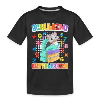 Schulkind Erstklassich Katzenfans Einschulung - Kinder Premium Bio T-Shirt - Schwarz - Vorne