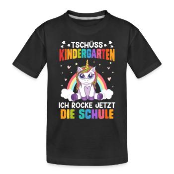 Tschüss Kindergarten Ich rocke jetzt die Schule - Kinder Premium Bio T-Shirt - Schwarz - Vorne