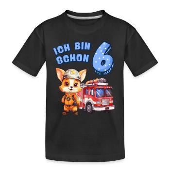 6. Geburtstag Jungen Fuchs Feuerwehrauto 6 Jahre - Kinder Premium Bio T-Shirt - Schwarz - Vorne