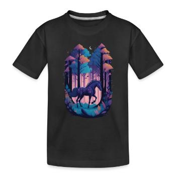 Magic horse in gloomy magical forest - Kids' Premium Organic T-Shirt - black - Front