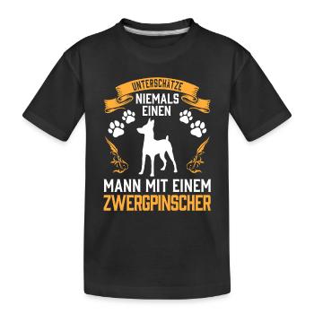 Mann mit Zwergpinscher Pinscher - Kinder Premium Bio T-Shirt - Schwarz - Vorne