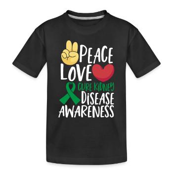 Peace Love Cure Kidney Disease Awareness Green - Kids' Premium Organic T-Shirt - black - Front