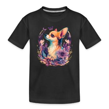 Chihuahua | Chien mignon | Beau | Fleurs | Fille | - T-shirt bio Premium Enfant - noir - Devant