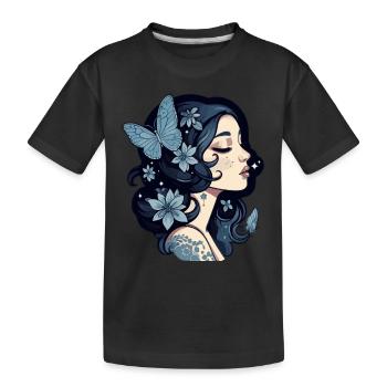 Femme gothique et papillons bleus dans le noir - T-shirt bio Premium Enfant - noir - Devant