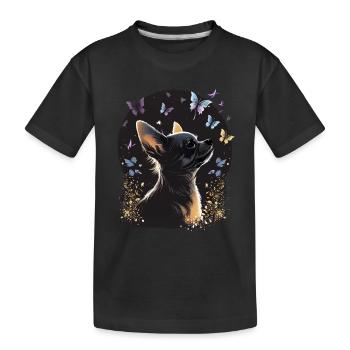 Chihuahua with butterfly |Cute Dog Colorful Nature - Kids' Premium Organic T-Shirt - black - Front