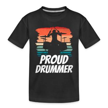 Stolzer Schlagzeuger Schlagzeugspielen Schlagzeug - Kinder Premium Bio T-Shirt - Schwarz - Vorne