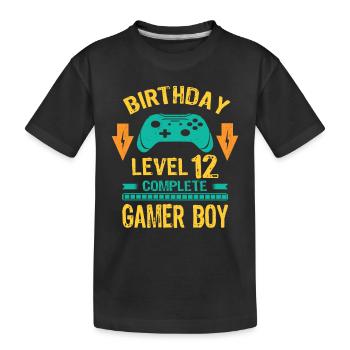 Twelve 12yr BDay Son Boy Funny Gamer 12th 12 Year - Kids' Premium Organic T-Shirt - black - Front