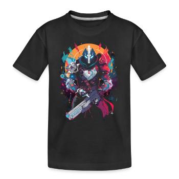 Epic Gamer Guardian with Flames Moon Background - Kids' Premium Organic T-Shirt - black - Front