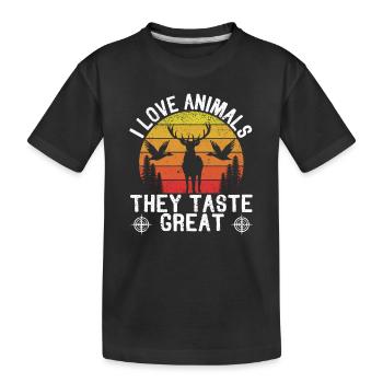 Ich liebe Tiere Sie schmecken toll Hirschjagd Ente - Kinder Premium Bio T-Shirt - Schwarz - Vorne
