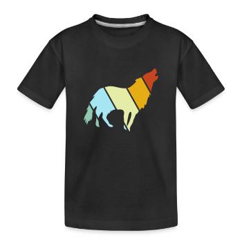 Wolf Retro - Kinder Premium Bio T-Shirt - Schwarz - Vorne